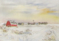Red Barn/Prairie Winter, Art Card